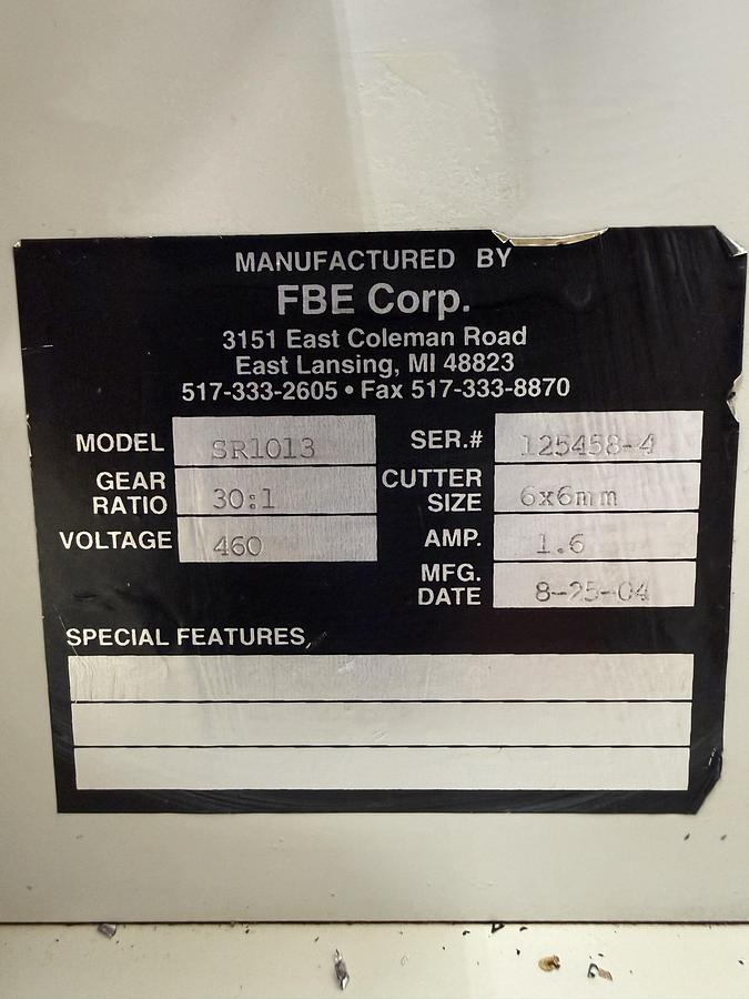 Used FBE Corp SR-1013 Screenless Grinder Granulator USED #152821  Needs to be Cleaned DIMS