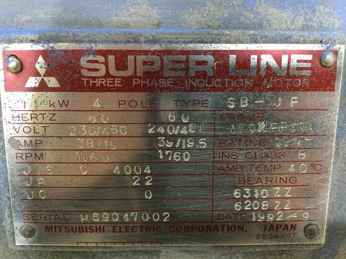 Used MITSUBISHI 15 HP Induction Motor SB-JF 15 HP Used
