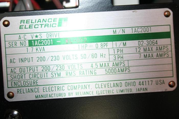 Used RELIANCE ELECTRIC AC Variable Speed Drive 1AC2001 Used