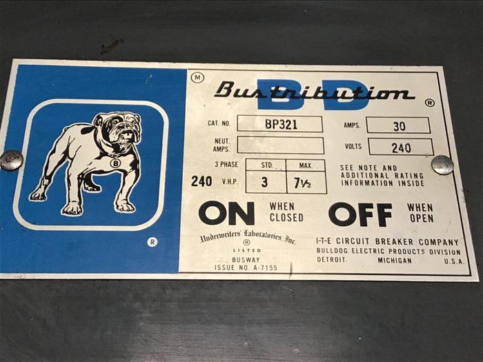 Used ITE 30 Amp Bus Plug Bulldog BP321 #120376