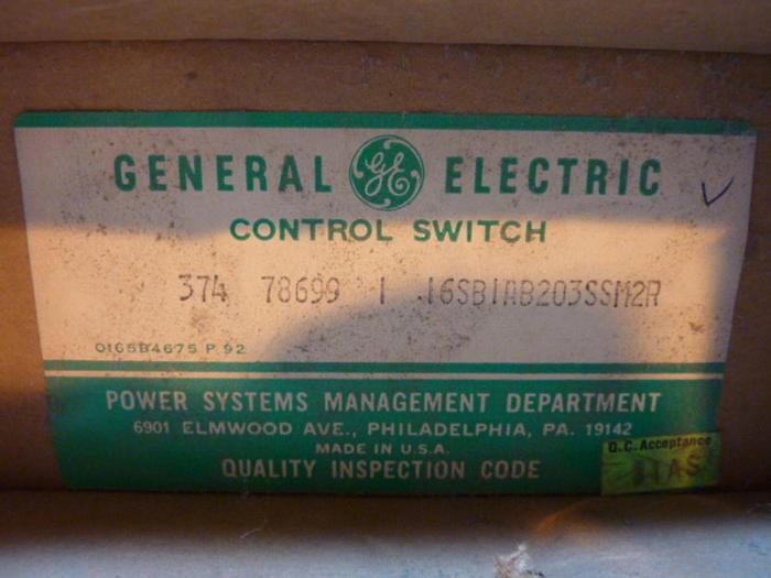 GENERAL ELECTRIC / GE Control Switch 374 78699 #41377