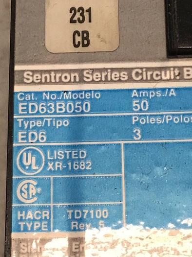 Used SIEMENS 50 Amp Circuit Breaker ED63B050 Used