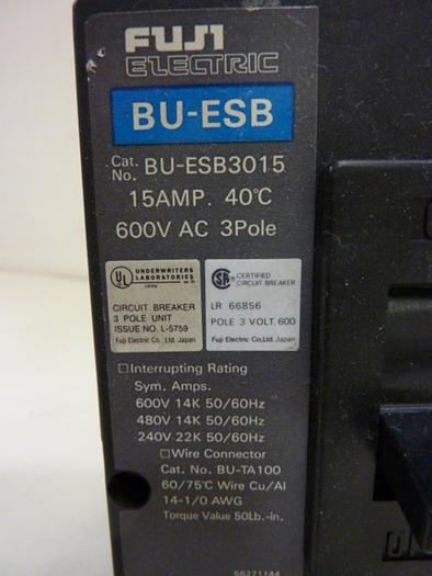 Used FUJI ELECTRIC 15 Amp Circuit Breaker BU-ESB3015 #60751