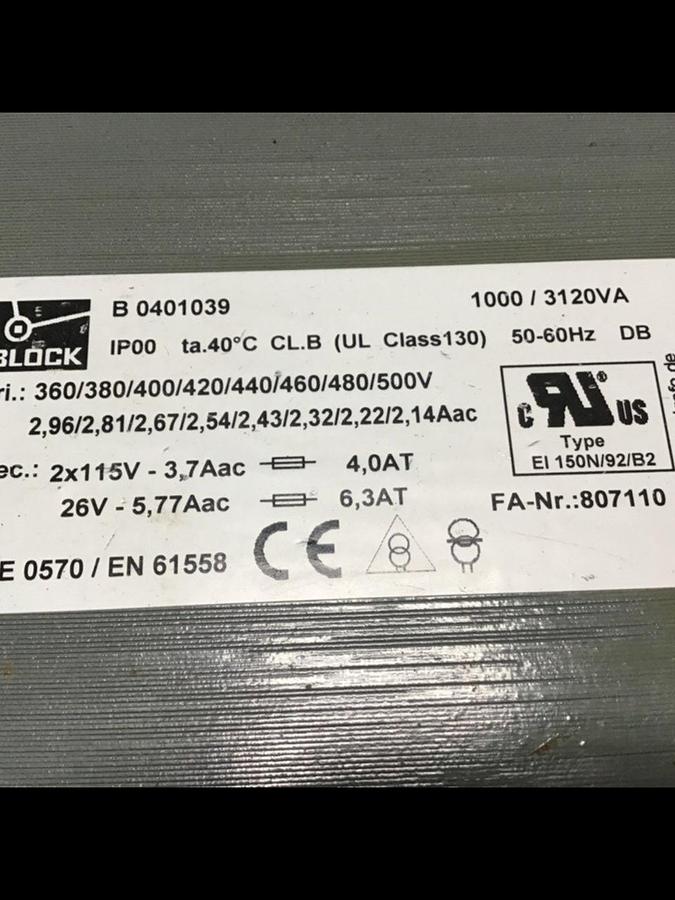 Used BLOCK TRAFO Transformer B 0401039 #138248