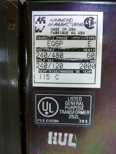 Used HAMMOND 2 kVA Transformer EQ6P #67231