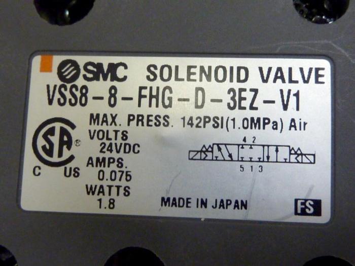 Used SMC Solenoid Valve VSS8-8-FHG-D-3EZ-V1 #66863