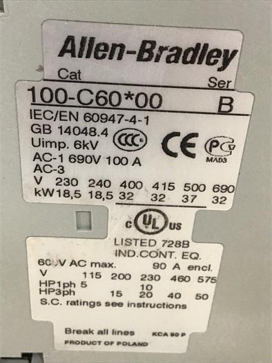 Used ALLEN BRADLEY Contactor 100-C60.00 SER B Used