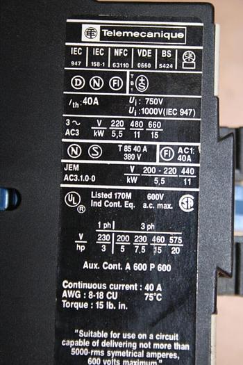 Used TELEMECANIQUE Contactor LP1D2510 Used