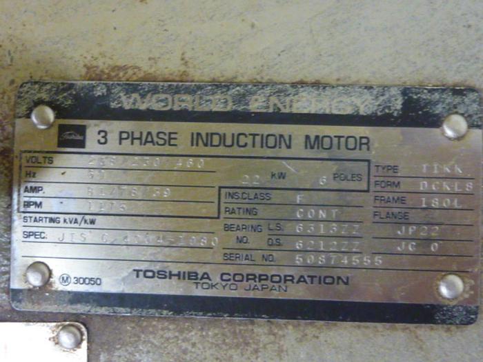 Used TOSHIBA 29 HP Induction Motor MOTOR708 #56708