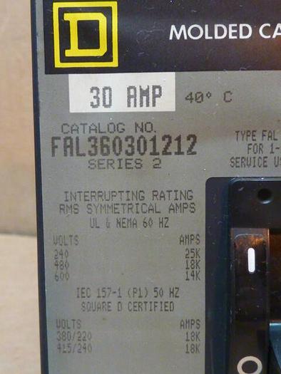 Used SQUARE D 30 Amp Circuit Breaker FAL360301212 #32004