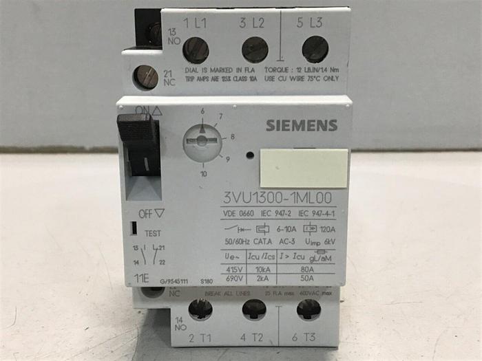 Used SIEMENS 6-10 Amp Motor Protector Breaker 3VU1300-1ML00 #114289