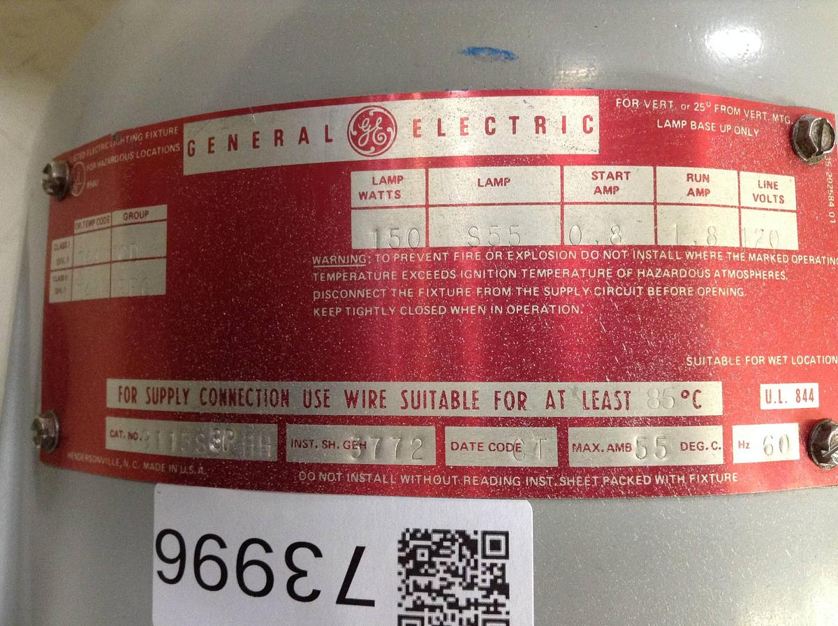 Used GENERAL ELECTRIC Explosion Proof Lighting Fixture H9115S3PHH Used