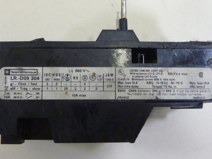 Used TELEMECANIQUE Overload Relay LR1D09304 #64281