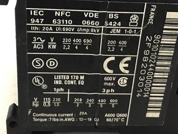 Used TELEMECANIQUE Reversing Contactor LP2K0901BD #119182