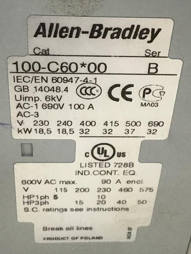 Used ALLEN BRADLEY Contactor 100-C60.00 SER B Used