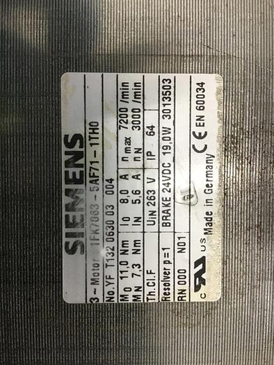 Used SIEMENS Servo Motor 1FK7063-5AF71-1TH0 #134893