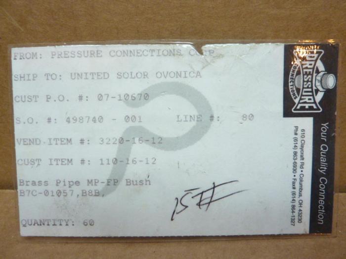 Used PRESSURE CONNECTIONS CORP. Pipe Hex Reducer 3220-16-12-B #40317 SCRAPPED / DNL