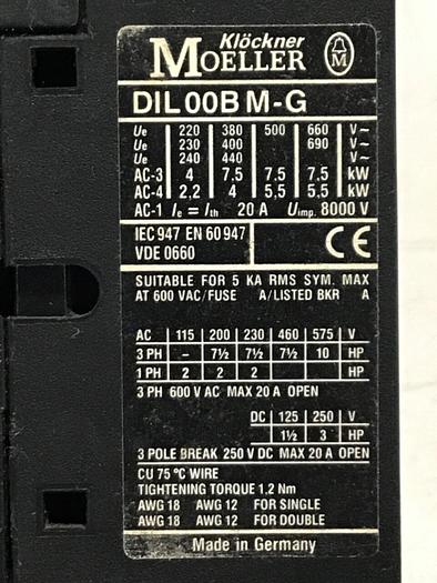 Used MOELLER Contactor DIL00BM-G #128861