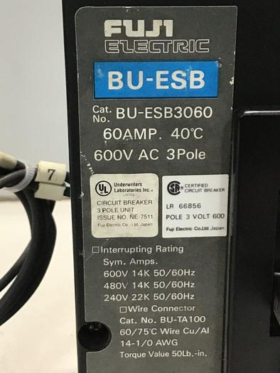Used FUJI ELECTRIC 60 Amp Circuit Breaker BU-ESB3060 #127464