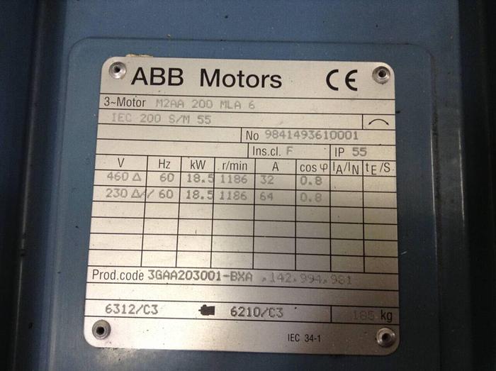 Used ABB 25 HP Motor M2AA 200 MLA 6 Used