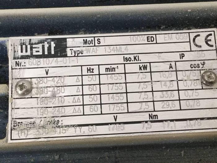 Used WATT 10 HP Motor WAF 134ML4 #95897