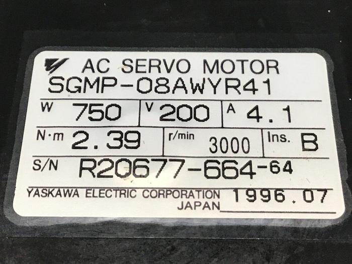 Used YASKAWA Servo Motor SGMP-08AWYR41 #131360