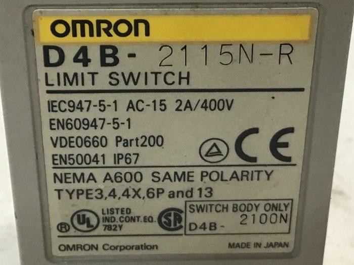 Used OMRON Limit Switch D4B-2115N-R #121522