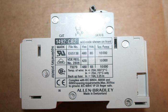 Used ALLEN BRADLEY 20 Amp Circuit Breaker 1492-CB2/F200 SER B #18840
