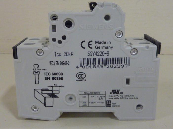Used SIEMENS 20 Amp Circuit Breaker 5SY4220-8 #46940