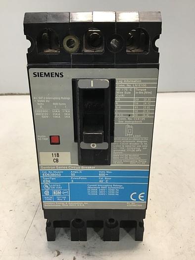 Used SIEMENS 50 Amp Circuit Breaker ED63B050 Used