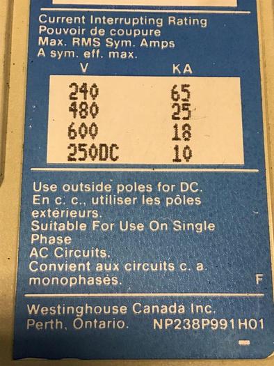 Used WESTINGHOUSE 50 Amp Circuit Breaker FD3050 Used