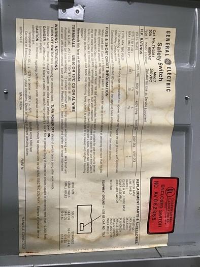 Used GENERAL ELECTRIC / GE 30 Amp Safety Switch TH3361 #125043