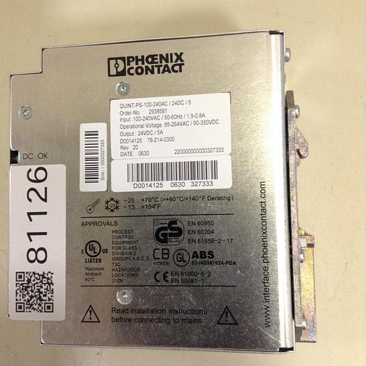Used PHOENIX CONTACT Power Supply QUINT-PS-100-240AC/24DC/5 Used