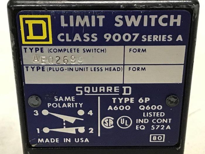 Used SQUARE D Limit Switch 9007-AEQ2699 Used