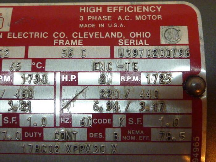 Used LINCOLN ELECTRIC 2 HP AC Motor D-2J4827C2796 #33747