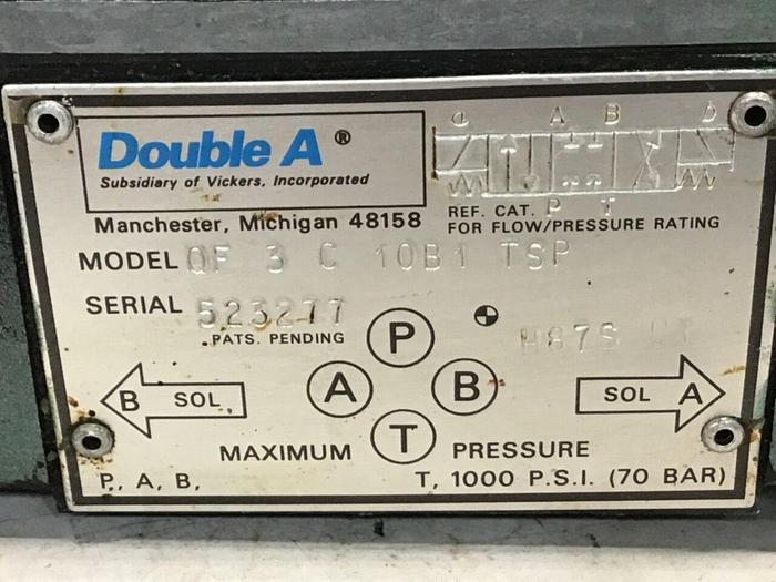 Used DOUBLE A Directional Control Solenoid Valve QF3C10B1TSP #138446