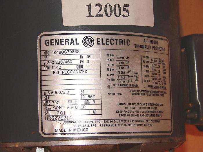 Used GENERAL ELECTRIC / GE 1 HP AC Motor 5K48UG798BS #12005
