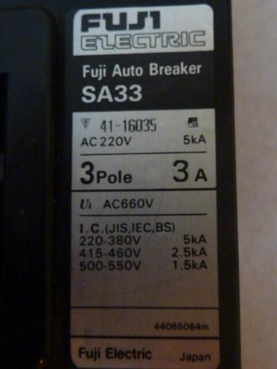 Used FUJI ELECTRIC 3 Amp Circuit Breaker SA33-3 #35362