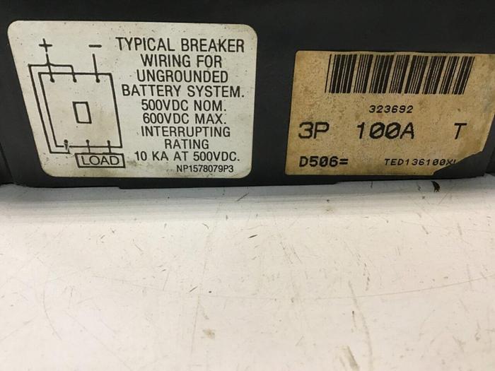 Used GENERAL ELECTRIC / GE 100 Amp Circuit Breaker TED136100 #130902