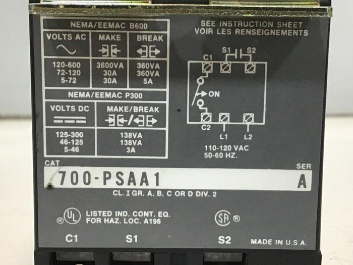 Used ALLEN BRADLEY Relay 700-PSAA1 SER A Used