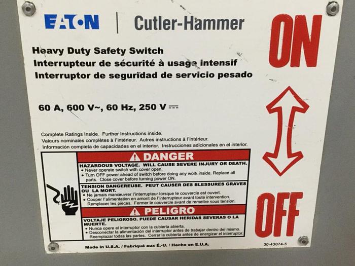 Used CUTLER HAMMER Heavy Duty Safety Switch DH362FGK #109263