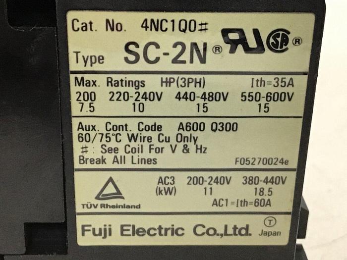 Used FUJI ELECTRIC Contactor SC-2N 4NC1Q0 Used