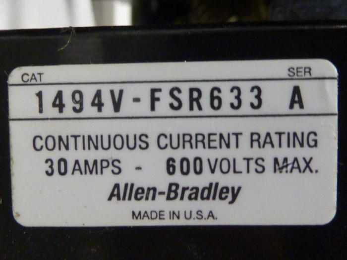 Used ALLEN BRADLEY 30 Amp Disconnect Switch 1494V-DS30 SER A #57398