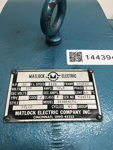 Used MATLOCK 20 HP Motor 3U3024CPQ USED