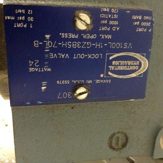 Used CONTINENTAL HYDRAULICS Lock-Out Valve VS100L-1H-GZ3B5H-70L-B #88214