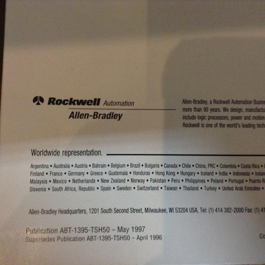 Used ALLEN BRADLEY Installation Guide ABT-1395-TSH50 #70775