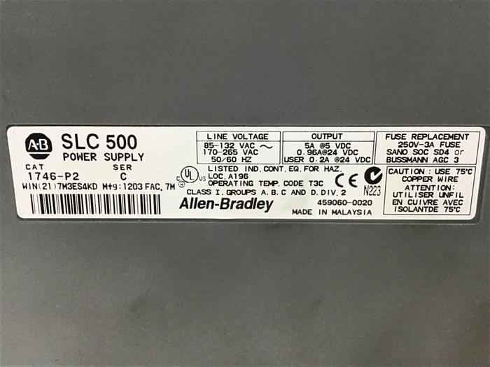 Used ALLEN BRADLEY Power Supply, Slot Rack 1746-P2 SER C / 1746-A10 SER B #129889