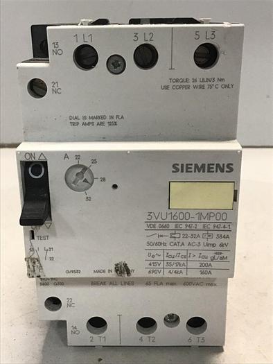Used SIEMENS Motor Starter 3VU1600-0MP00 #129556