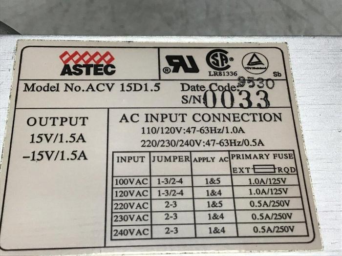 Used ASTEC AMERICA Power Supply ACV15D1.5 USED