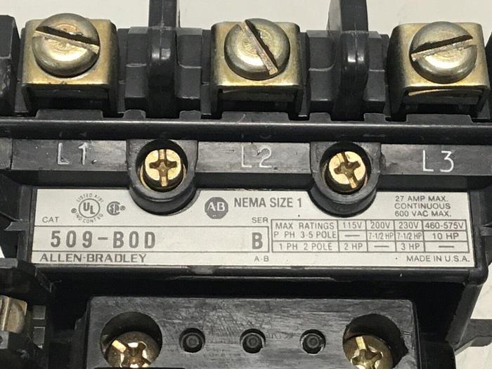Used ALLEN BRADLEY Starter Size 1 509-BOD SER B W45 #127359